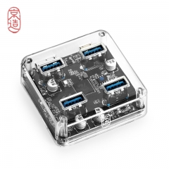 京造 USB3.0透明分线器 4口HUB多接口扩展转换器 笔记本电脑一拖四集线器延长线带电源接口